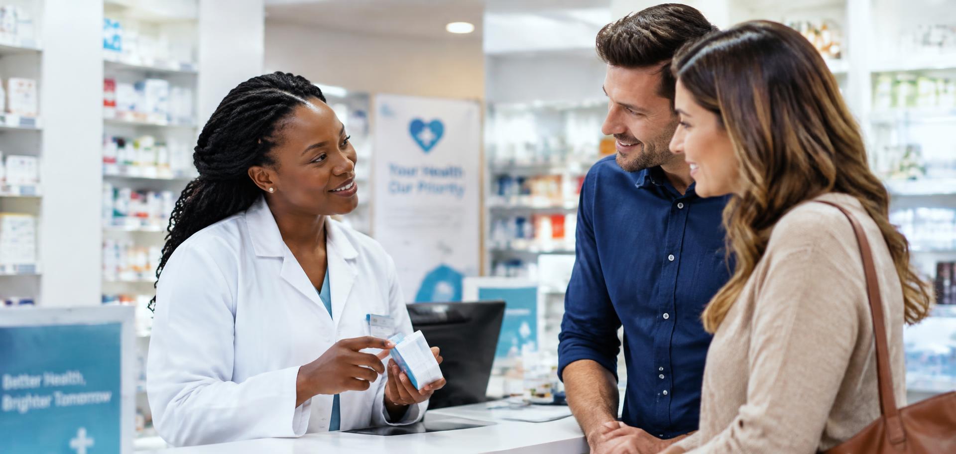 MPharmacy pharmacist advising customers